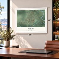 Wymore, Nebraska map, 18 x 24 inch print in a white frame in a home office