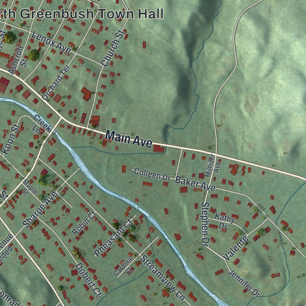 Second close-up of the map of Wynantskill, New York print showing more streets and buildings