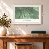 Wynantskill, New York map, 12 x 18 inch print in a white frame in an entryway