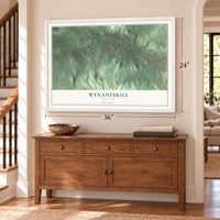 Wynantskill, New York map, 24 x 36 inch print in a white frame above a dresser by a staircase