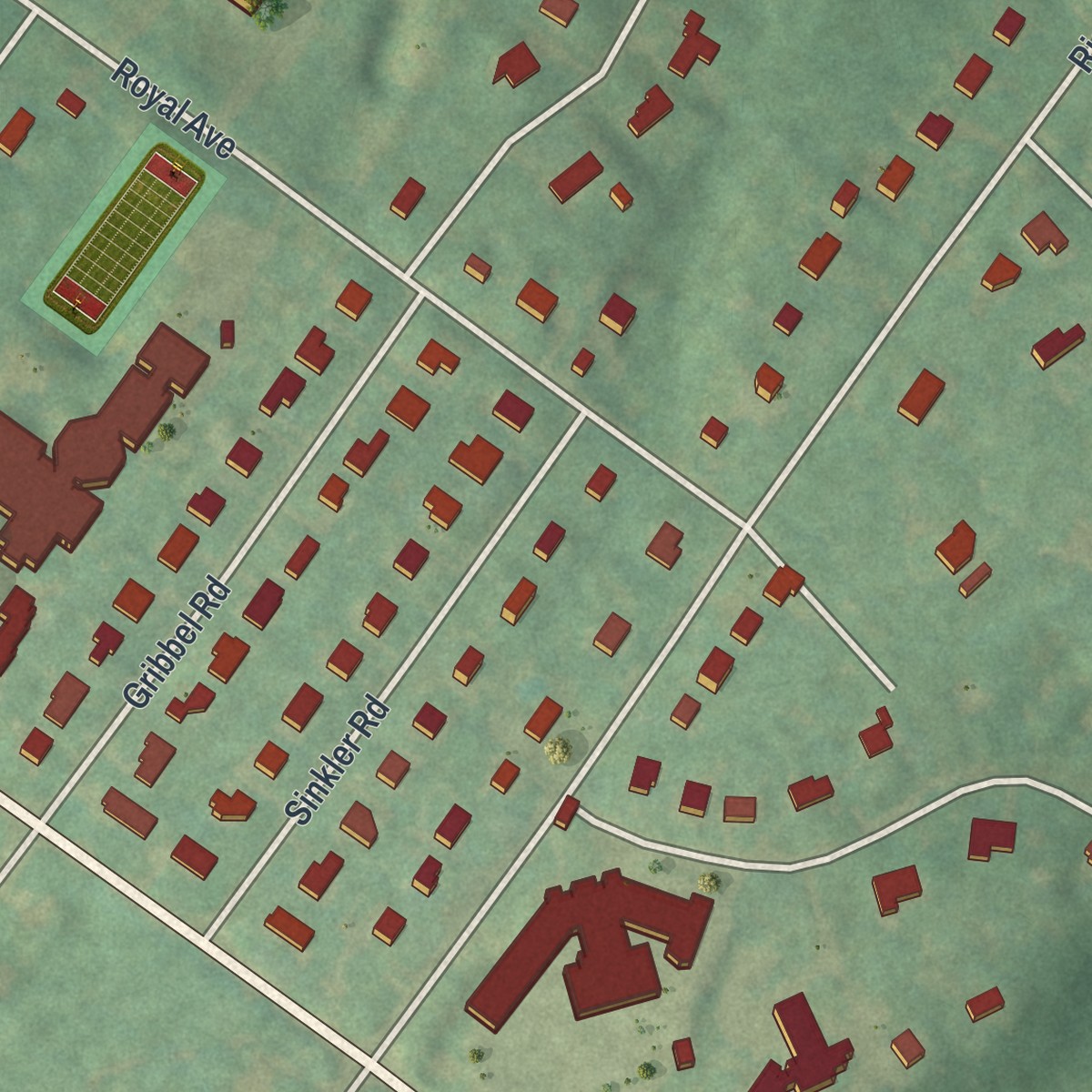 Second close-up of the map of Wyncote, Pennsylvania print showing more streets and buildings
