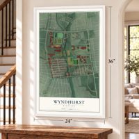 Wyndhurst, Maryland map, 24 x 36 inch print in a white frame by a staircase