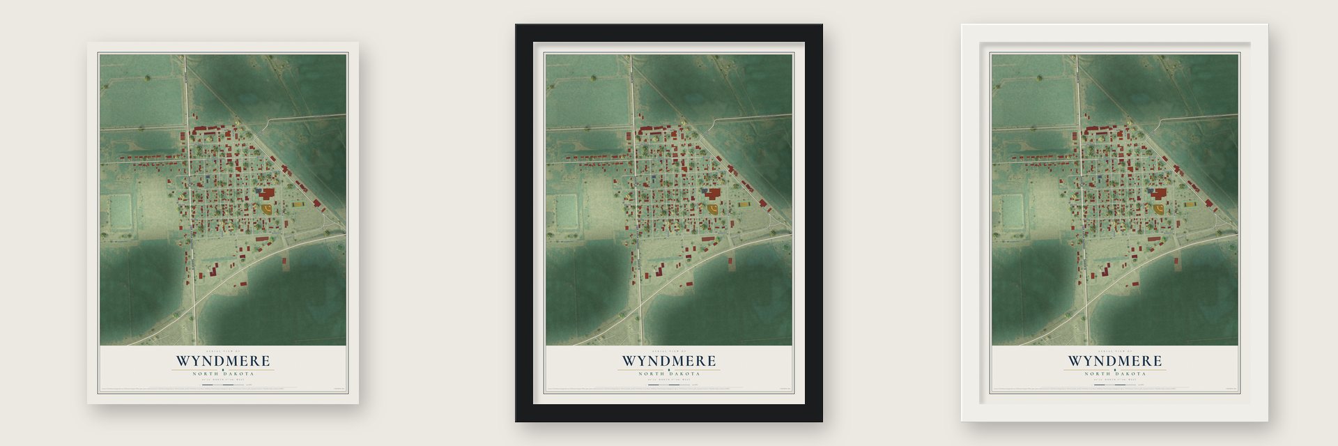 Wyndmere, North Dakota map unframed, in a black wood frame and in a white wood frame