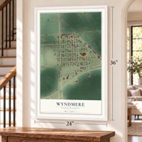 Wyndmere, North Dakota map, 24 x 36 inch print in a white frame by a staircase
