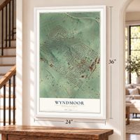 Wyndmoor, Pennsylvania map, 24 x 36 inch print in a white frame by a staircase