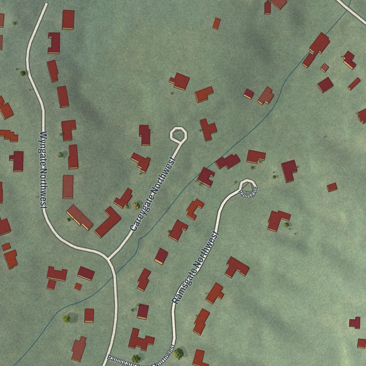 Second close-up of the map of Wyngate, Georgia print showing more streets and buildings