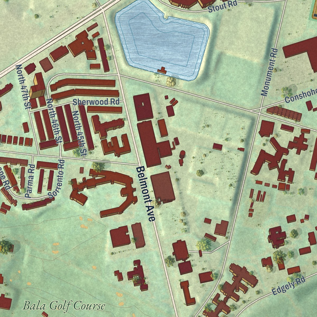 Second close-up of the map of Wynnefield, Pennsylvania print showing more streets and buildings