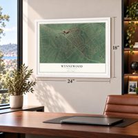 Wynnewood, Pennsylvania map, 18 x 24 inch print in a white frame in a home office