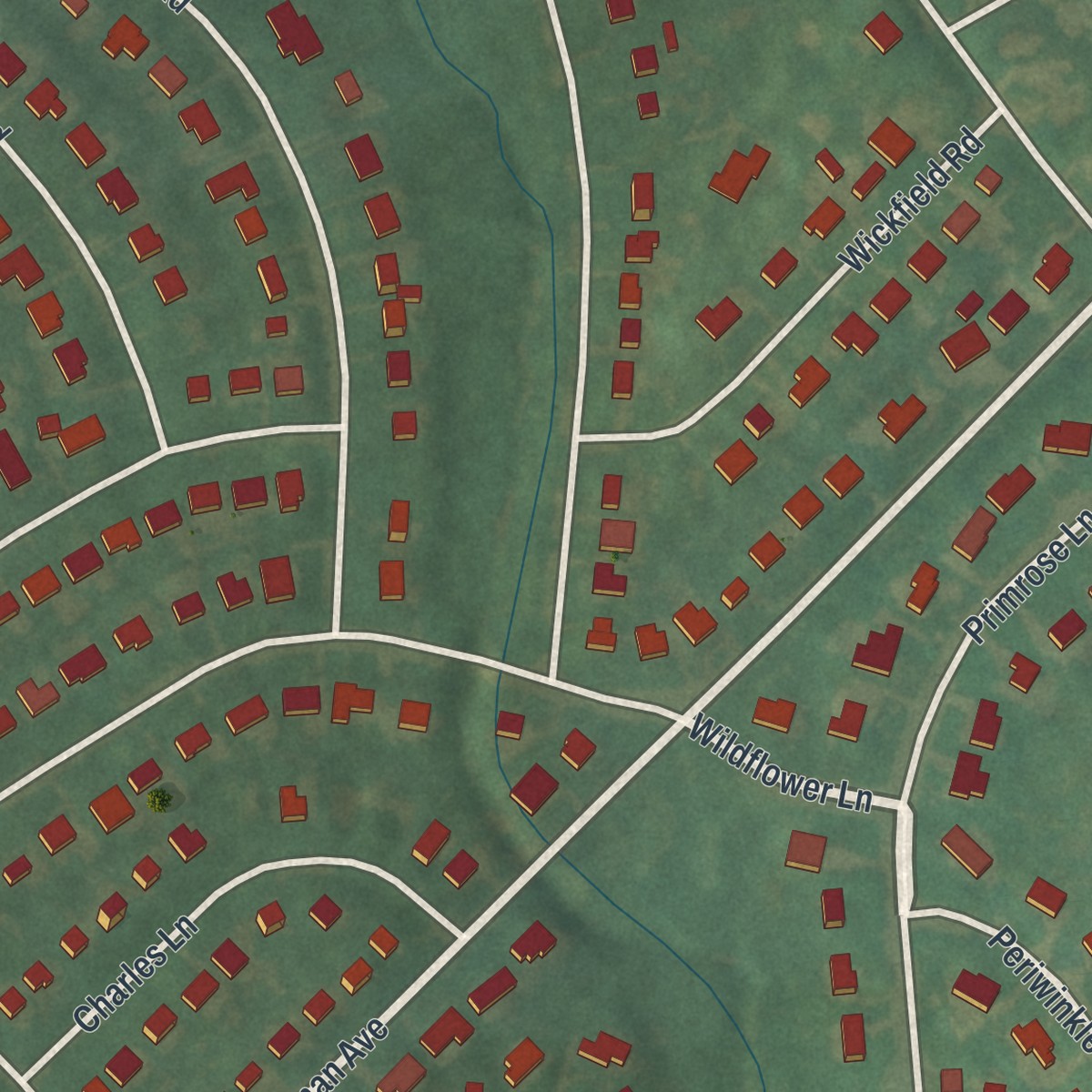 Second close-up of the map of Wynnewood, Pennsylvania print showing more streets and buildings