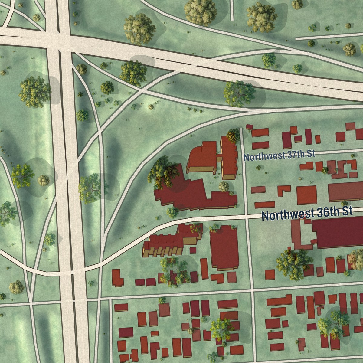 Second close-up of the map of Wynwood, Florida print showing more streets and buildings