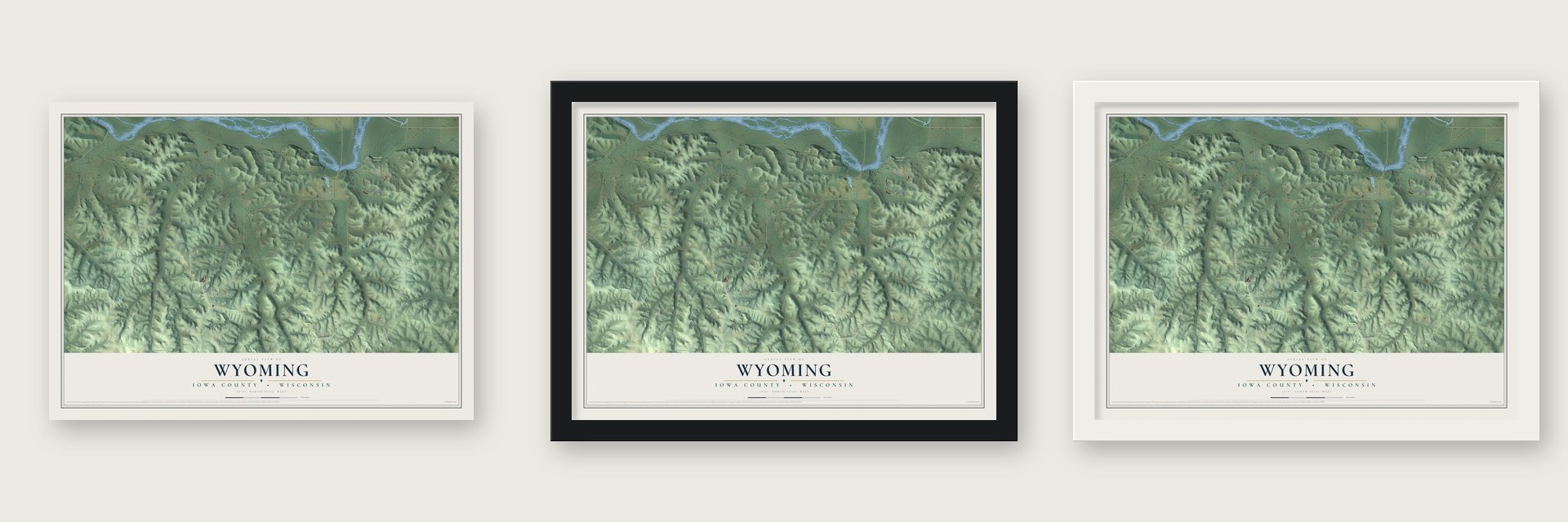 Wyoming, Iowa County, Wisconsin map unframed, in a black wood frame and in a white wood frame