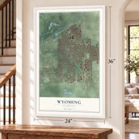 Wyoming, Michigan map, 24 x 36 inch print in a white frame by a staircase
