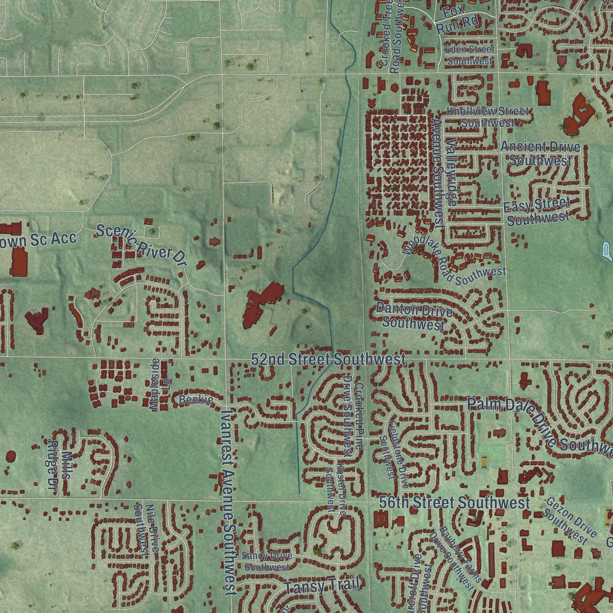 Second close-up of the map of Wyoming, Michigan print showing more streets and buildings