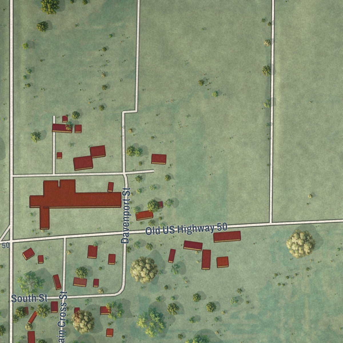 Second close-up of the map of Xenia, Illinois print showing more streets and buildings