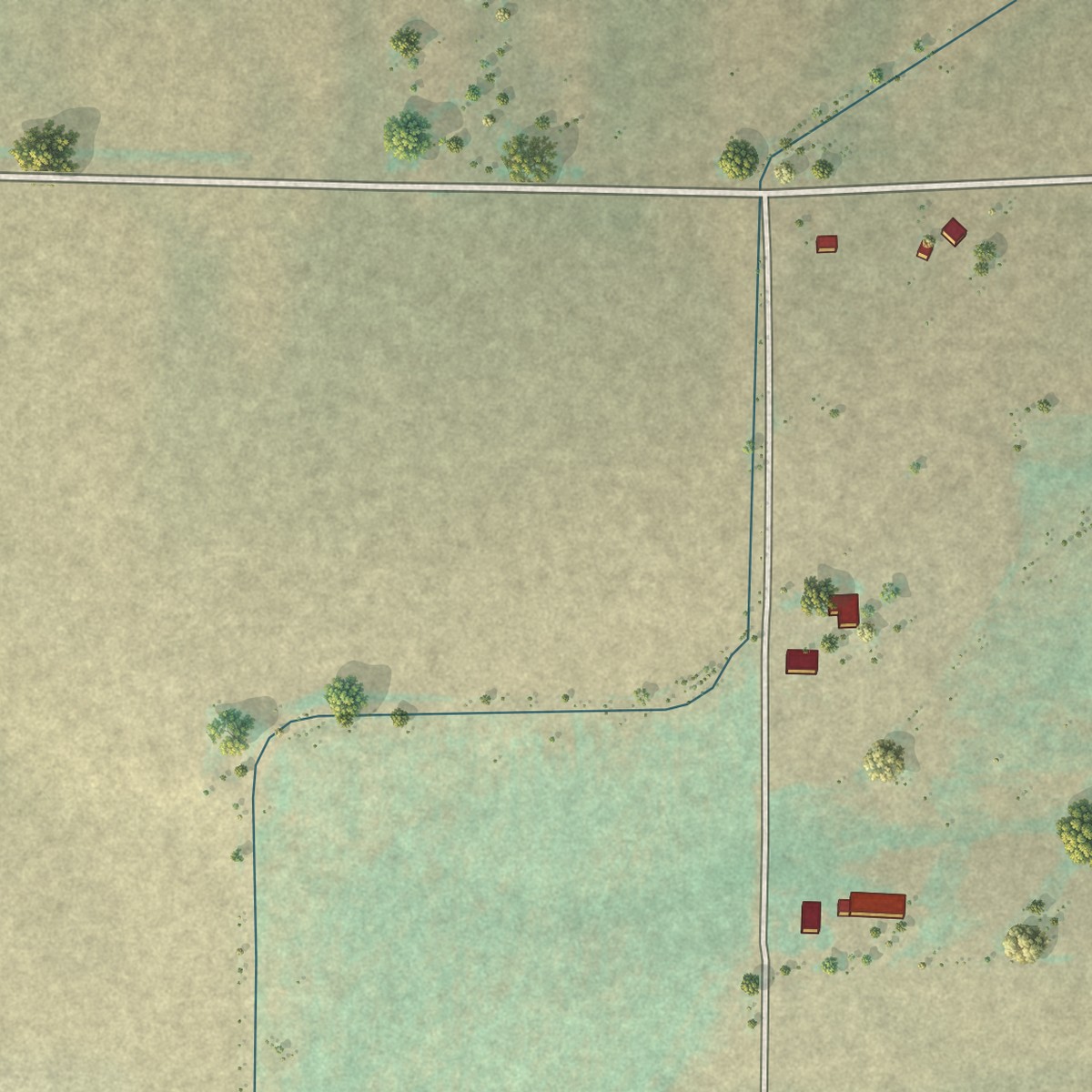 Second close-up of the map of Y-O Ranch, Wyoming print showing more streets and buildings