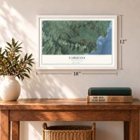 Yabucoa, Puerto Rico map, 12 x 18 inch print in a white frame in an entryway