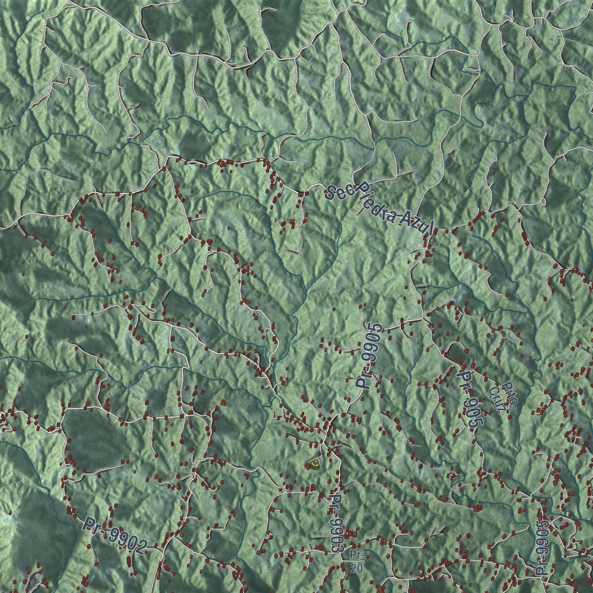 Second close-up of the map of Yabucoa, Puerto Rico print showing more streets and buildings