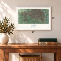 Yakima, Washington map, 12 x 18 inch print in a white frame in an entryway