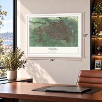 Yakima, Washington map, 18 x 24 inch print in a white frame in a home office