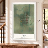 Yale, Iowa map, 24 x 36 inch print in a white frame by a staircase