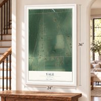 Yale, Kansas map, 24 x 36 inch print in a white frame by a staircase