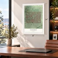 Yalecrest, Utah map, 18 x 24 inch print in a white frame in a home office