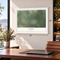 Yancey, Texas map, 18 x 24 inch print in a white frame in a home office