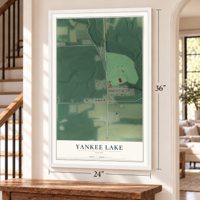 Yankee Lake, Ohio map, 24 x 36 inch print in a white frame by a staircase
