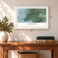 Yankeetown, Florida map, 12 x 18 inch print in a white frame in an entryway