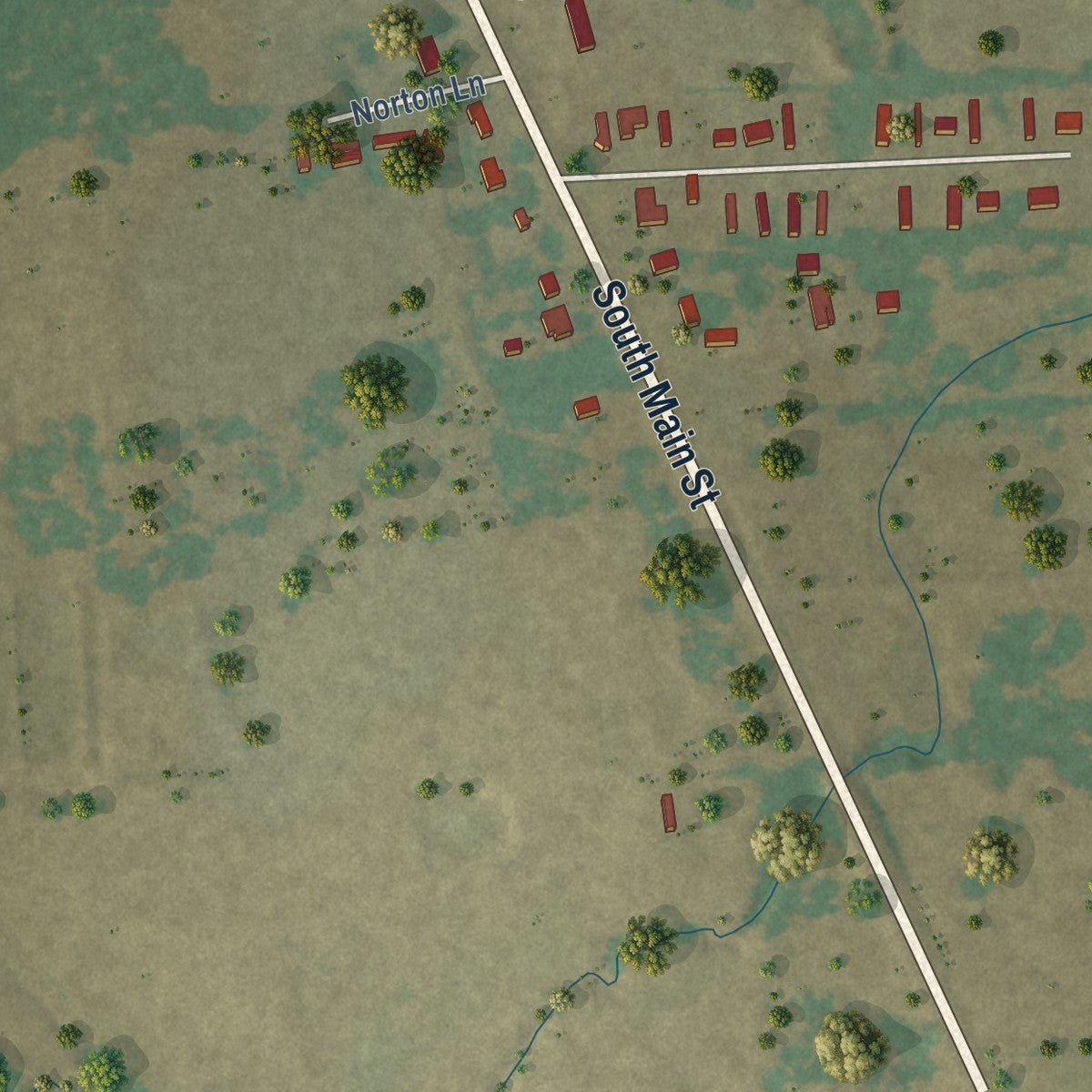 Second close-up of the map of Yantis, Texas print showing more streets and buildings