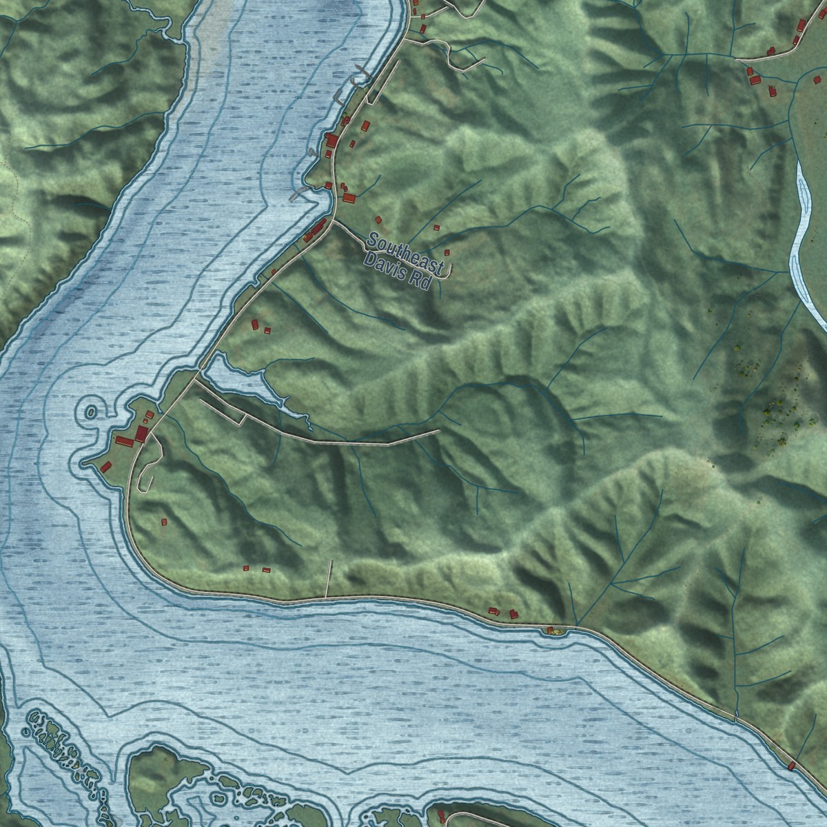 Second close-up of the map of Yaquina, Oregon print showing more streets and buildings