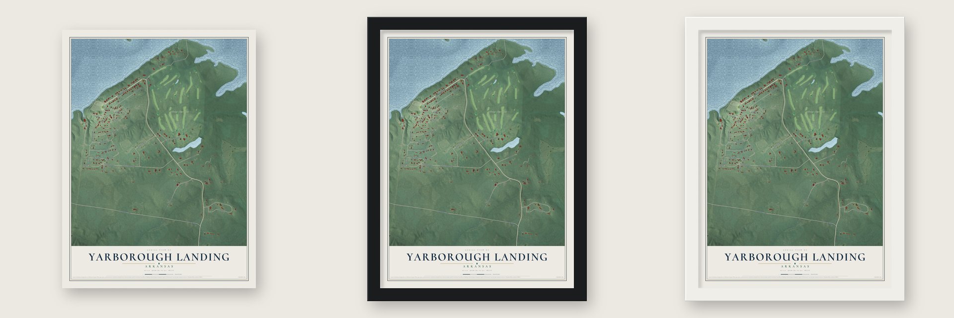 Yarborough Landing, Arkansas map unframed, in a black wood frame and in a white wood frame