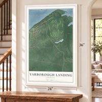 Yarborough Landing, Arkansas map, 24 x 36 inch print in a white frame by a staircase