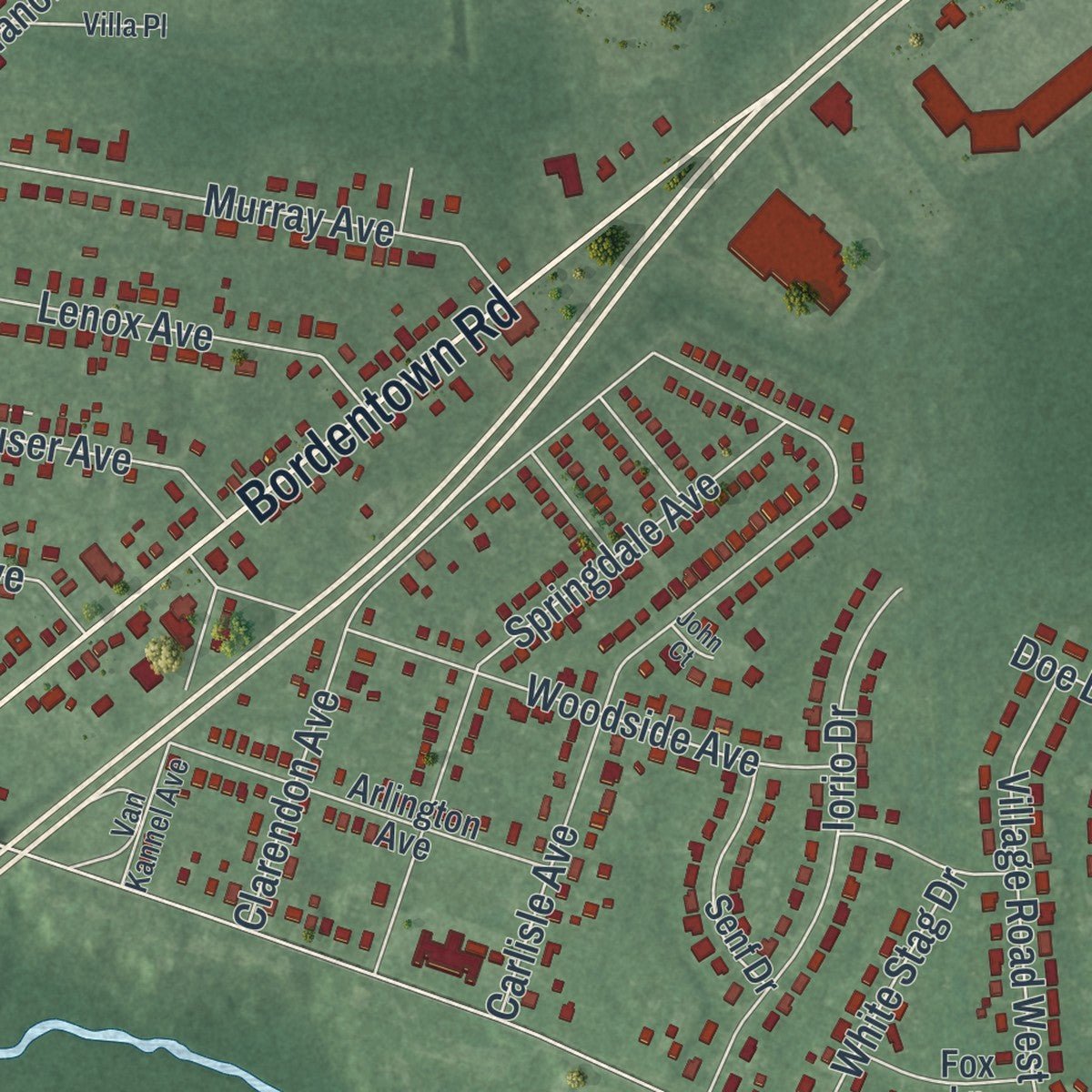 Second close-up of the map of Yardville, New Jersey print showing more streets and buildings