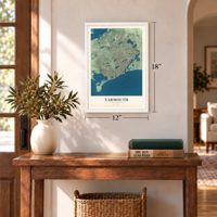 Yarmouth, Massachusetts map, 12 x 18 inch print in a white frame in an entryway