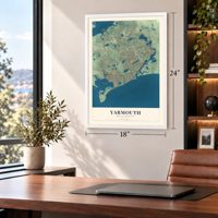 Yarmouth, Massachusetts map, 18 x 24 inch print in a white frame in a home office