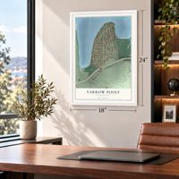Yarrow Point, Washington map, 18 x 24 inch print in a white frame in a home office