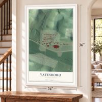 Yatesboro, Pennsylvania map, 24 x 36 inch print in a white frame by a staircase
