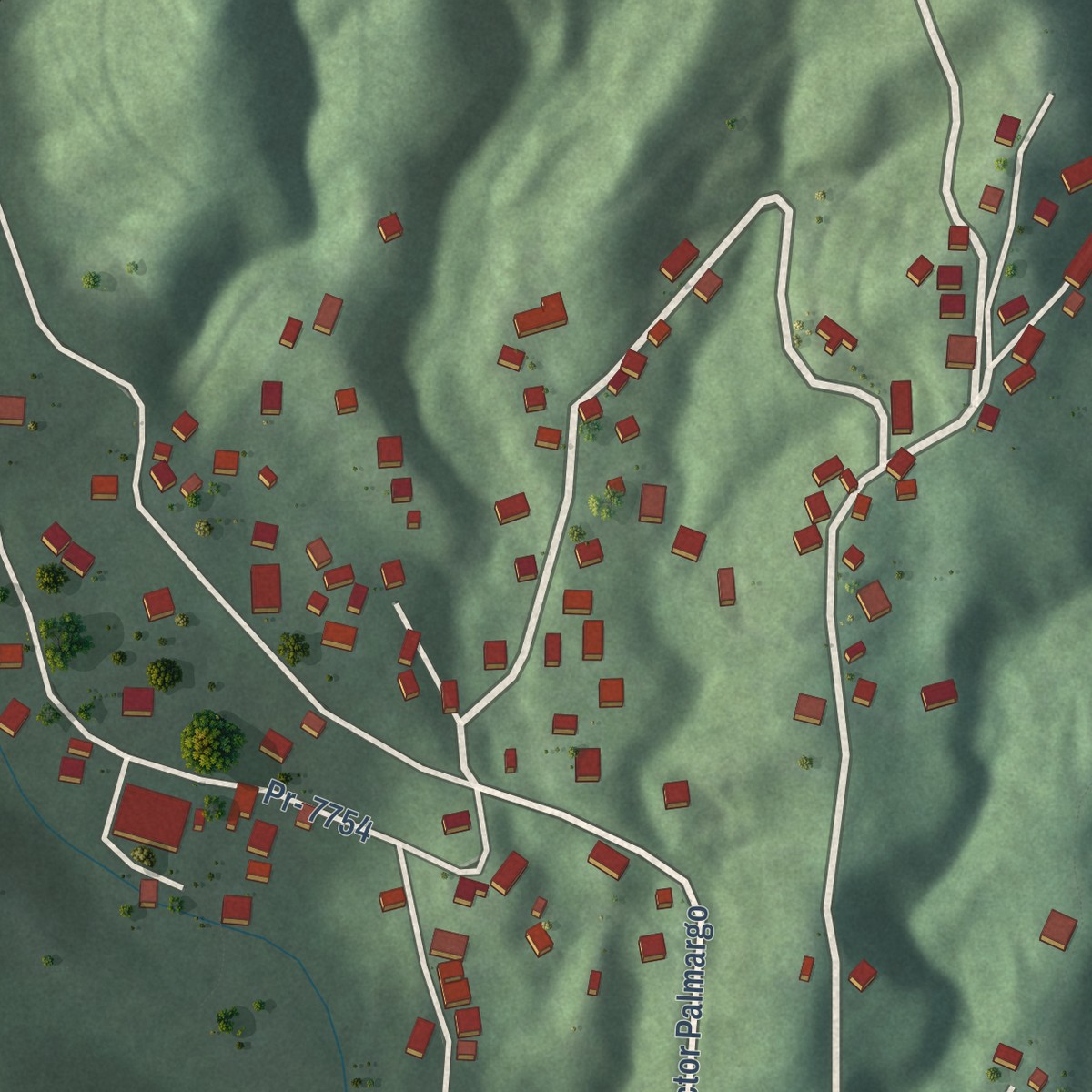 Second close-up of the map of Yaurel, Puerto Rico print showing more streets and buildings