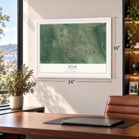 Yelm, Washington map, 18 x 24 inch print in a white frame in a home office