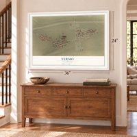 Yermo, California map, 24 x 36 inch print in a white frame above a dresser by a staircase
