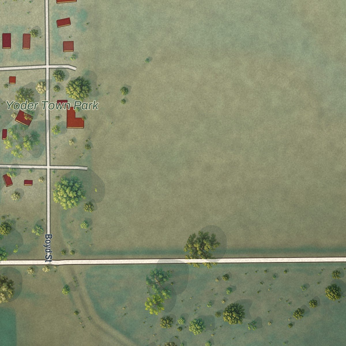 Second close-up of the map of Yoder, Wyoming print showing more streets and buildings