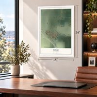 Yolo, California map, 18 x 24 inch print in a white frame in a home office