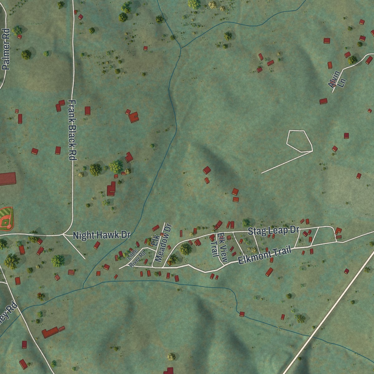 Second close-up of the map of Yonah, Georgia print showing more streets and buildings