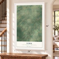 York, Dane County, Wisconsin map, 24 x 36 inch print in a white frame by a staircase