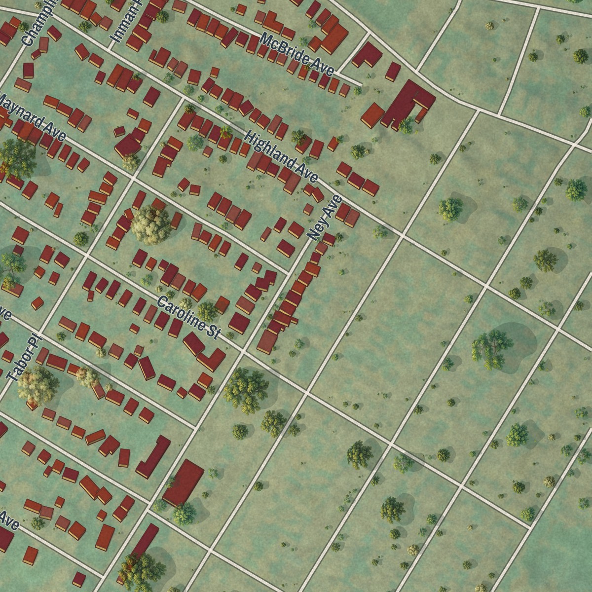 Second close-up of the map of Yorkville, New York print showing more streets and buildings