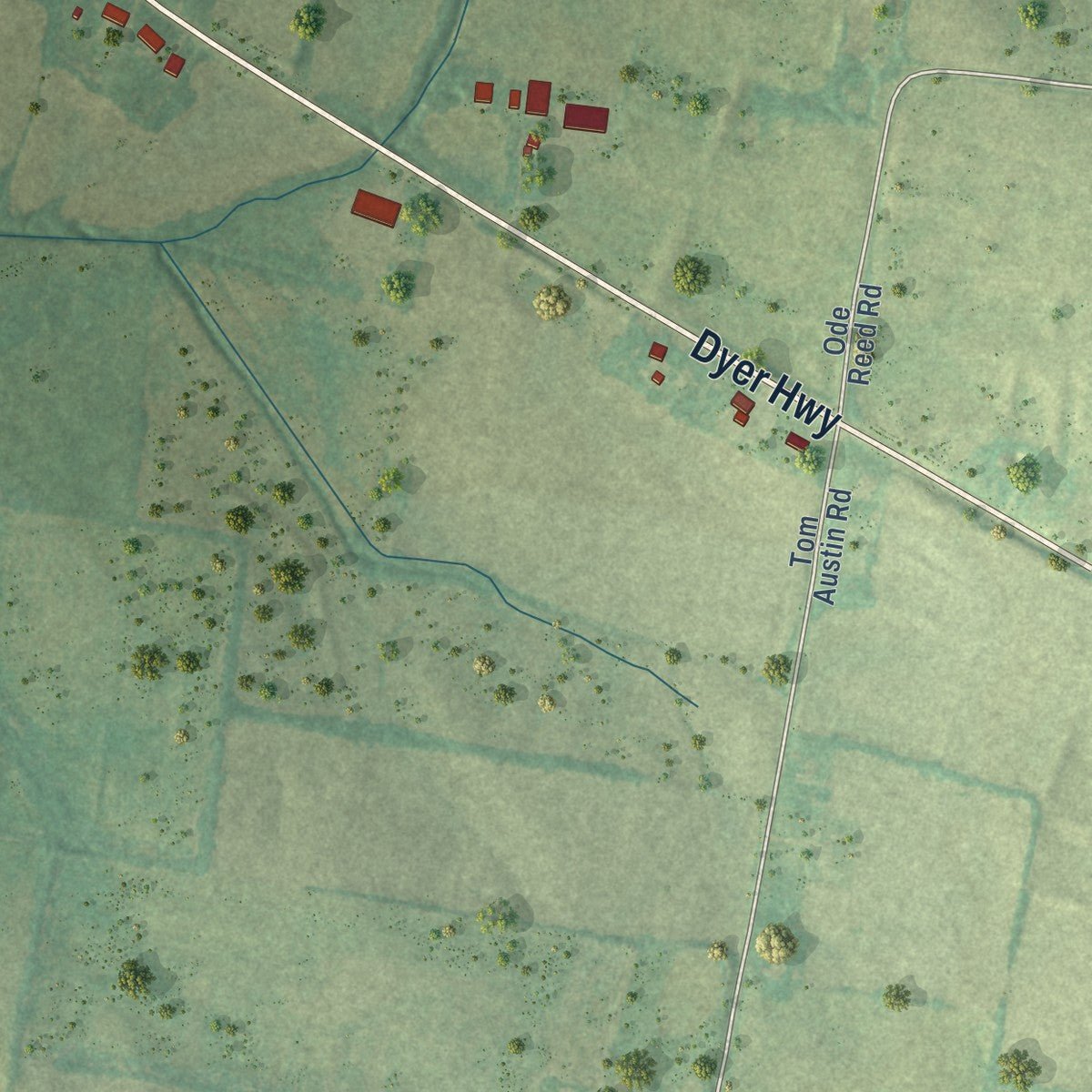 Second close-up of the map of Yorkville, Tennessee print showing more streets and buildings