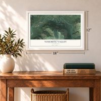 Yosemite Valley, California map, 12 x 18 inch print in a white frame in an entryway