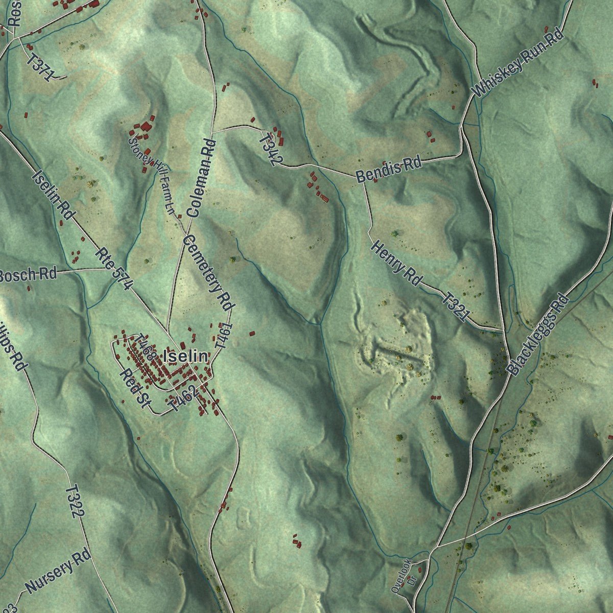 Second close-up of the map of Young, Indiana County, Pennsylvania print showing more streets and buildings