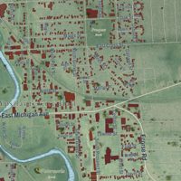 Second close-up of the map of Ypsilanti, Michigan print showing more streets and buildings
